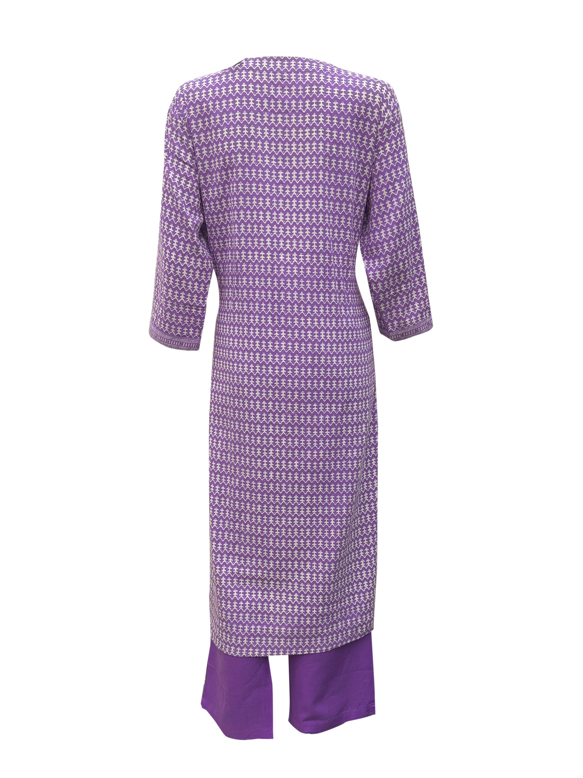 Purple Cotton Suit Set with Light Neck Work & Mul Cotton Dupatta – 3 Piece Ensemble