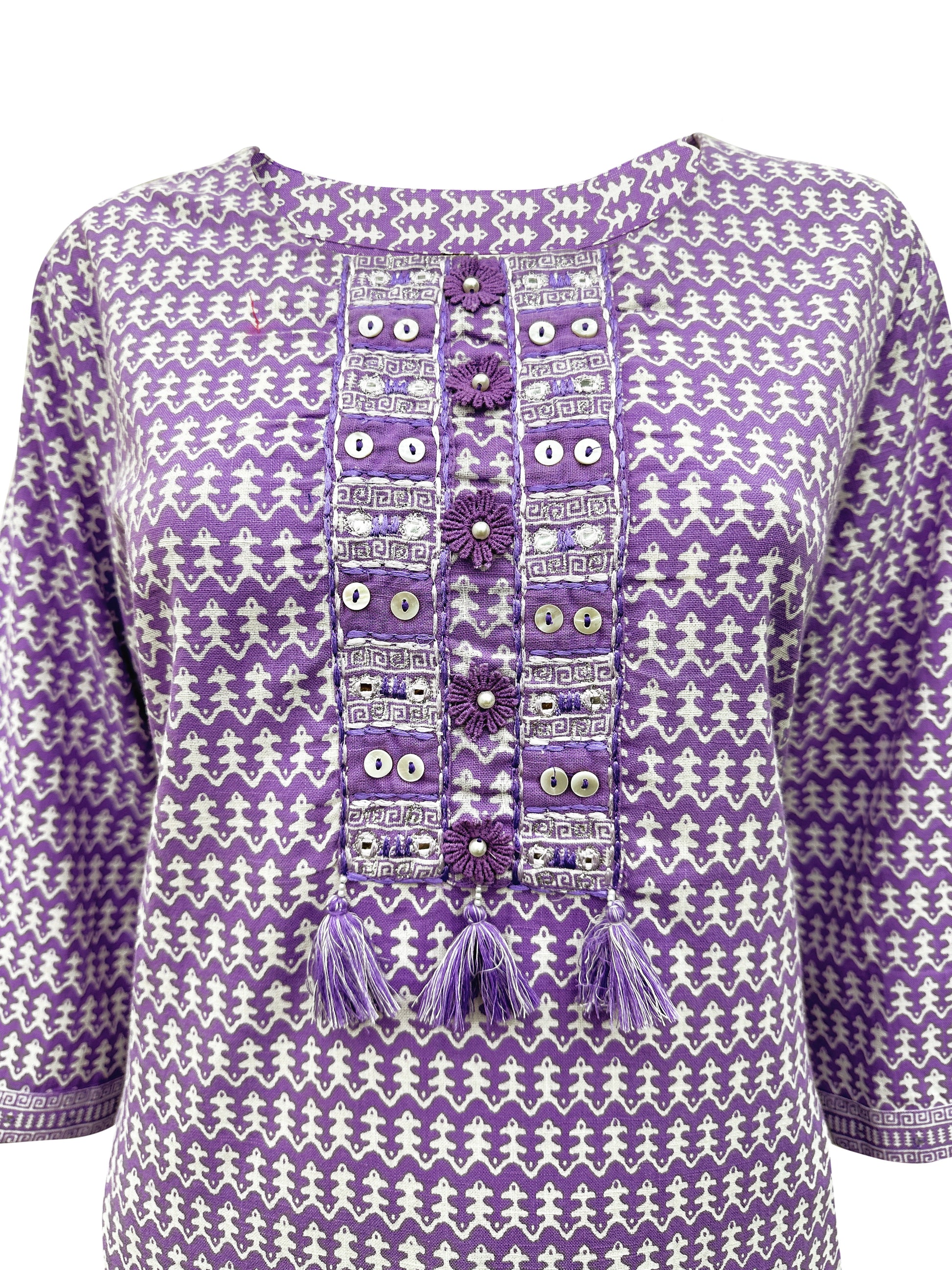 Purple Cotton Suit Set with Light Neck Work & Mul Cotton Dupatta – 3 Piece Ensemble