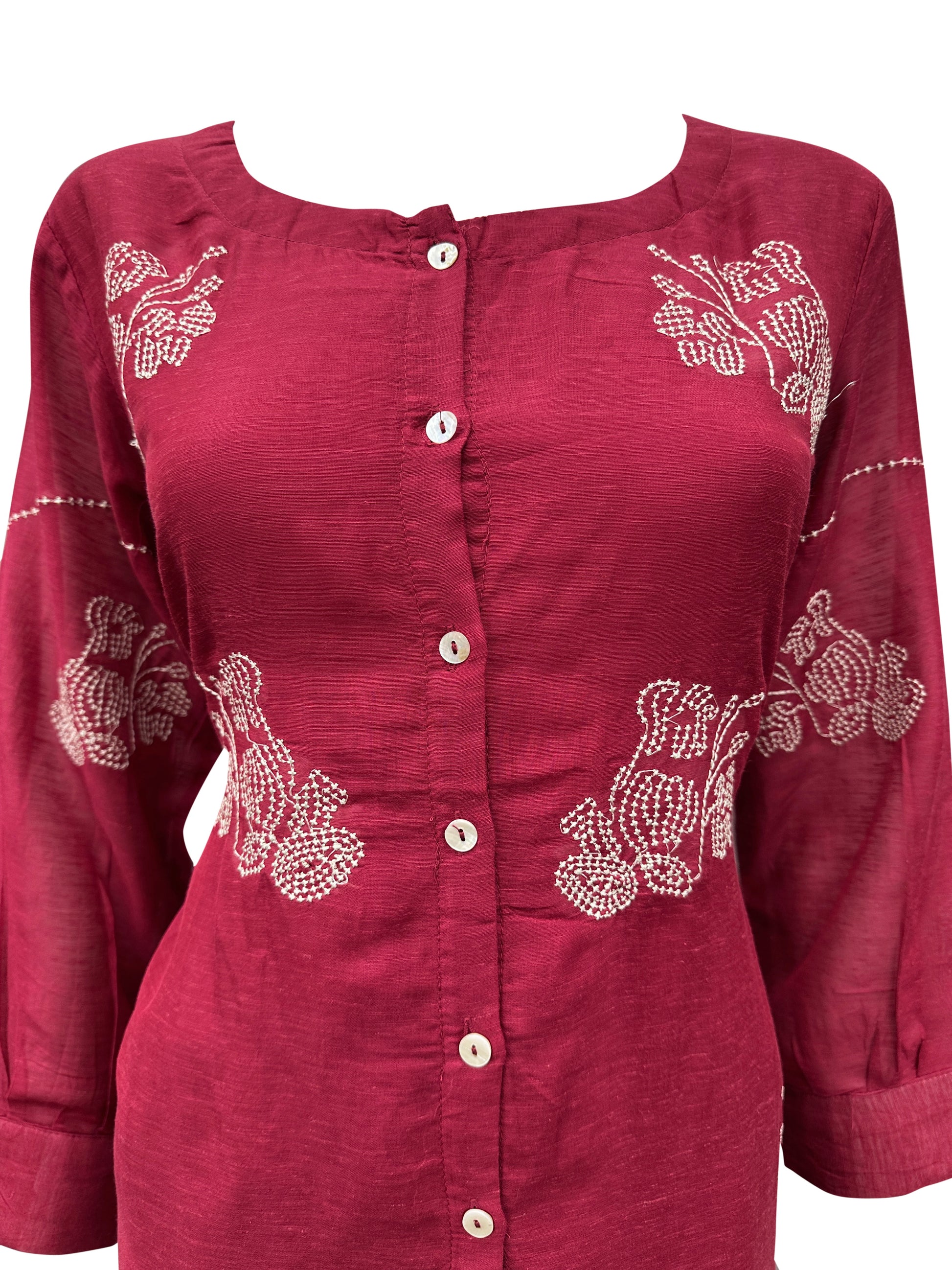 Elegant Maroon Silk Co-Ord Set with Ivory Hand Embroidery & Button Detailing