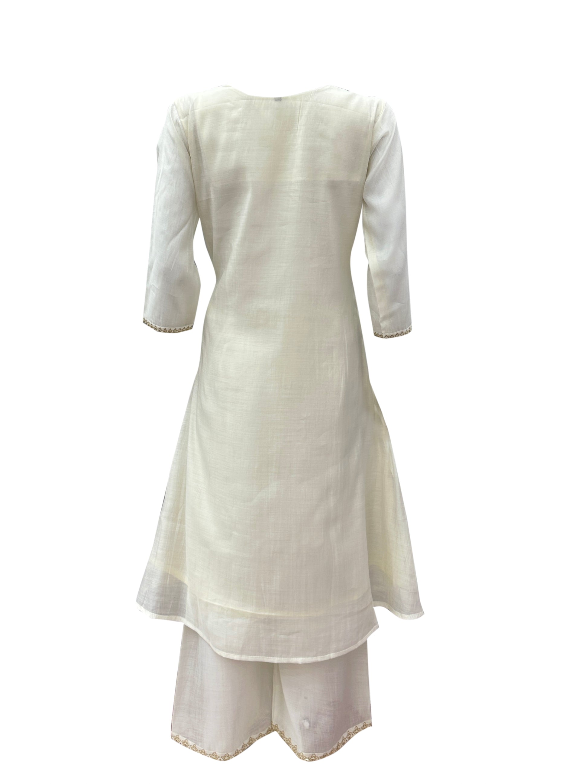 Ivory Mal Chanderi Anarkali Set with Handcrafted Twin Bird Embroidery