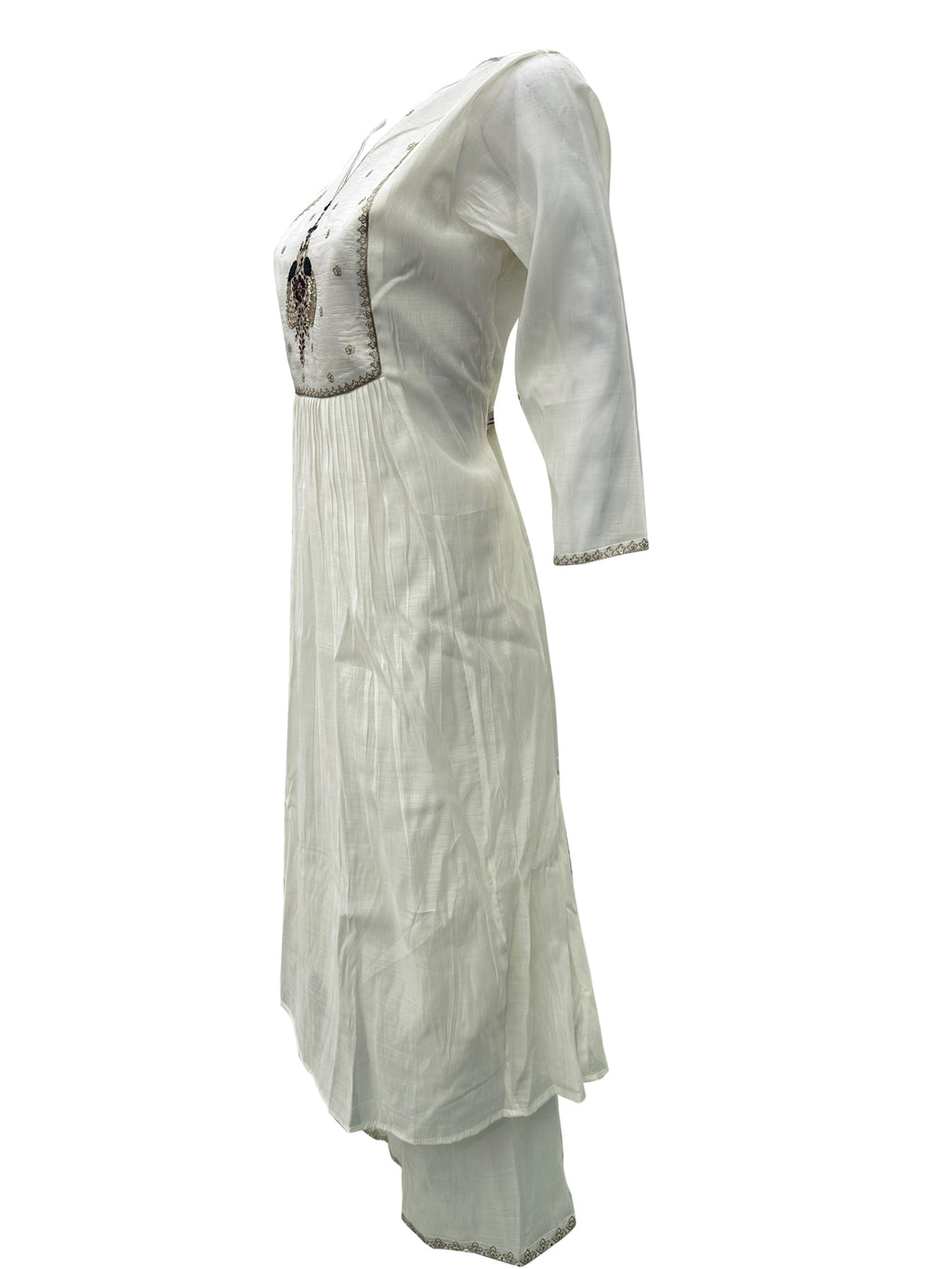 Ivory Mal Chanderi Anarkali Set with Handcrafted Twin Bird Embroidery