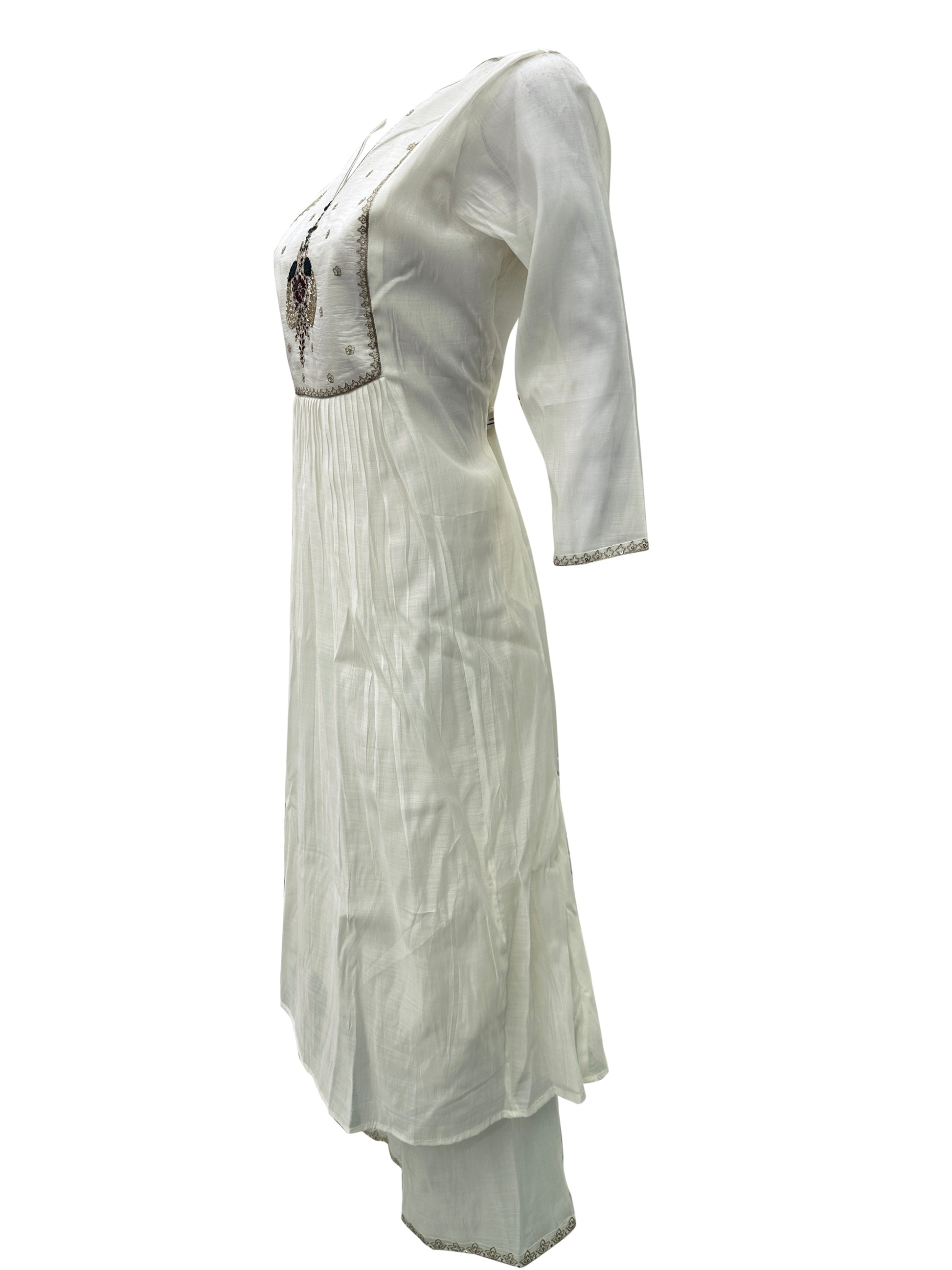 Ivory Mal Chanderi Anarkali Set with Handcrafted Twin Bird Embroidery