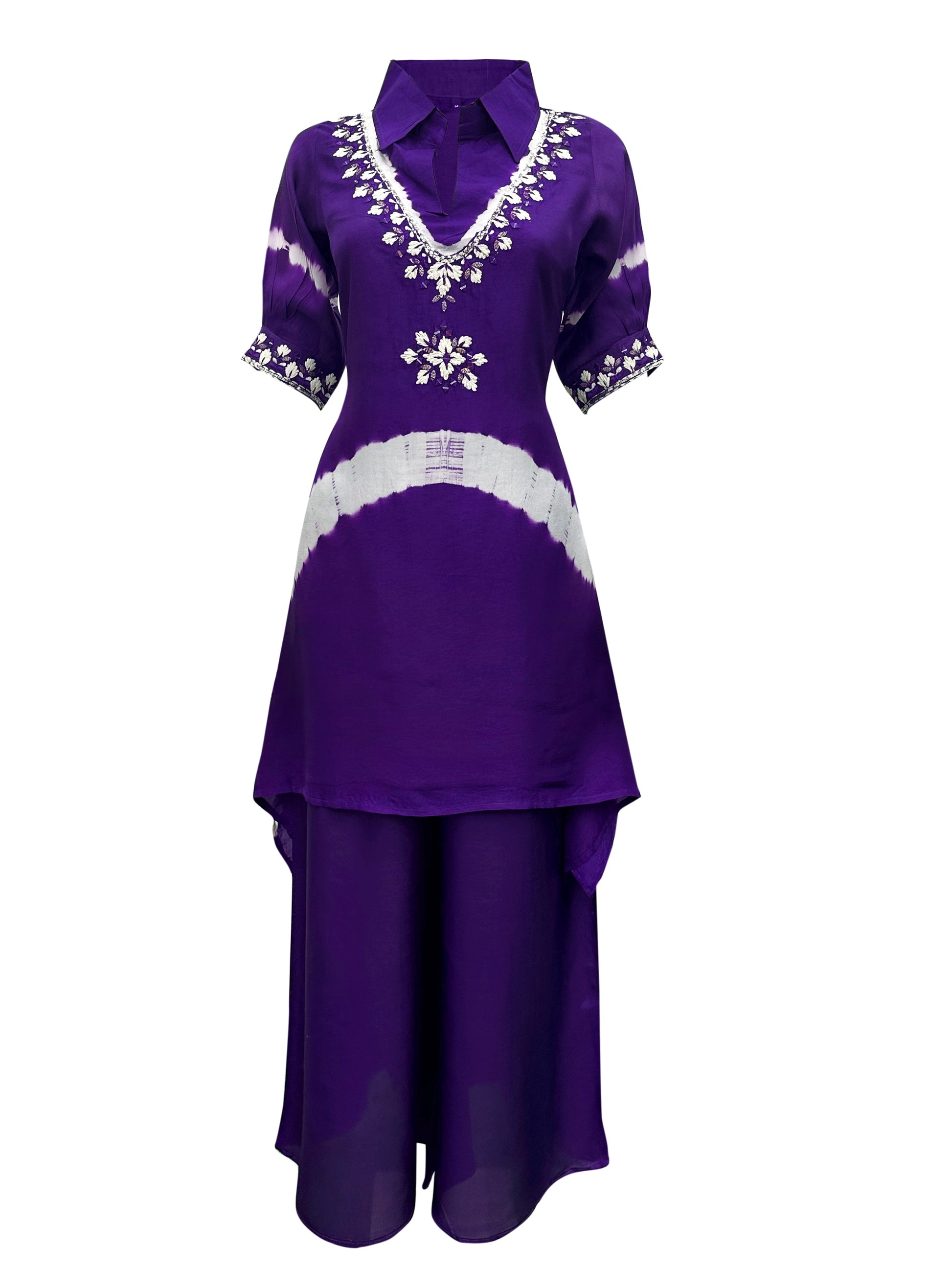 Royal Radiance Violet Shibori Embroidered Silk Co-ord Set
