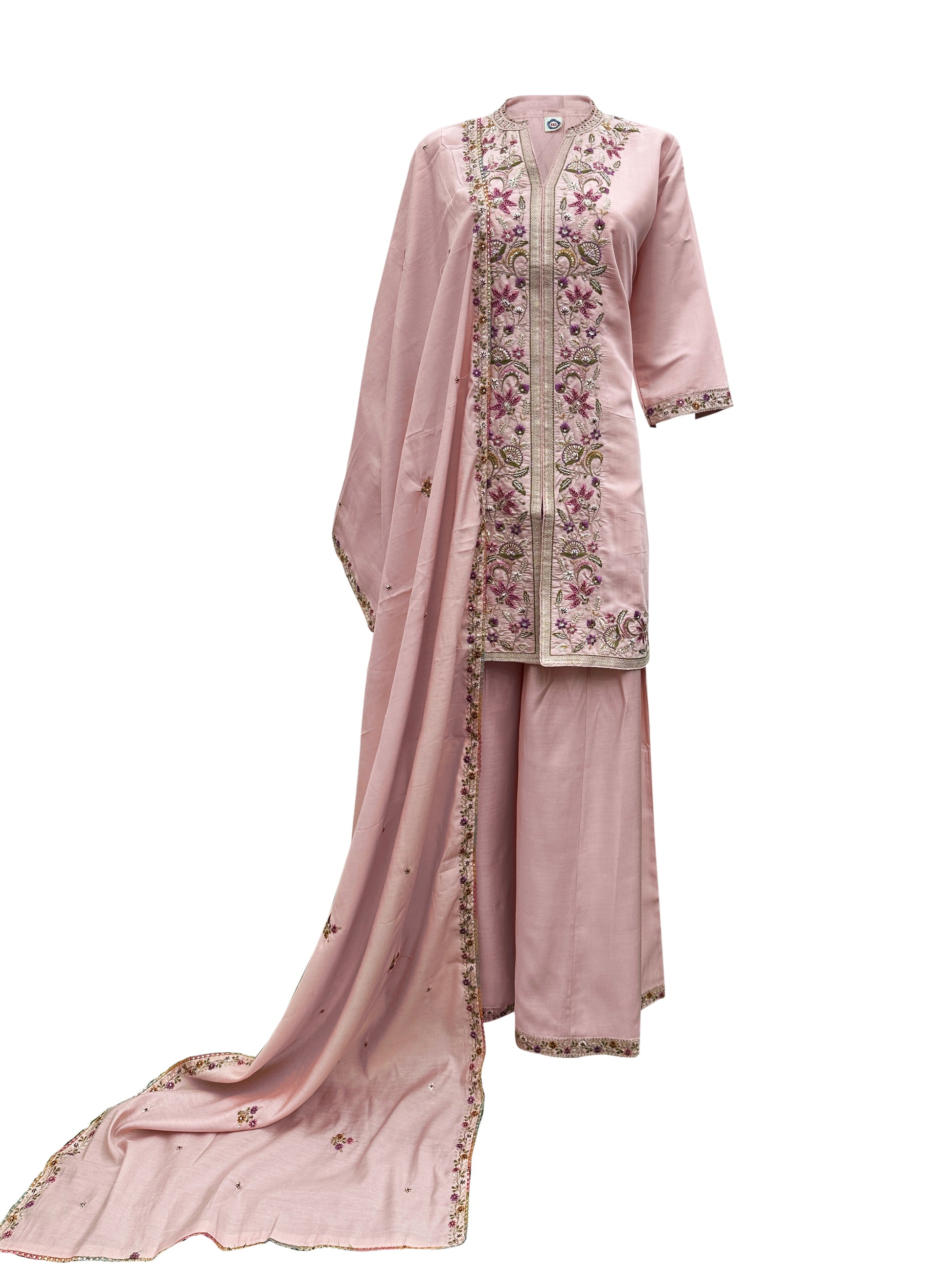 Blush Royalty Embroidered Silk Palazzo Suit Set