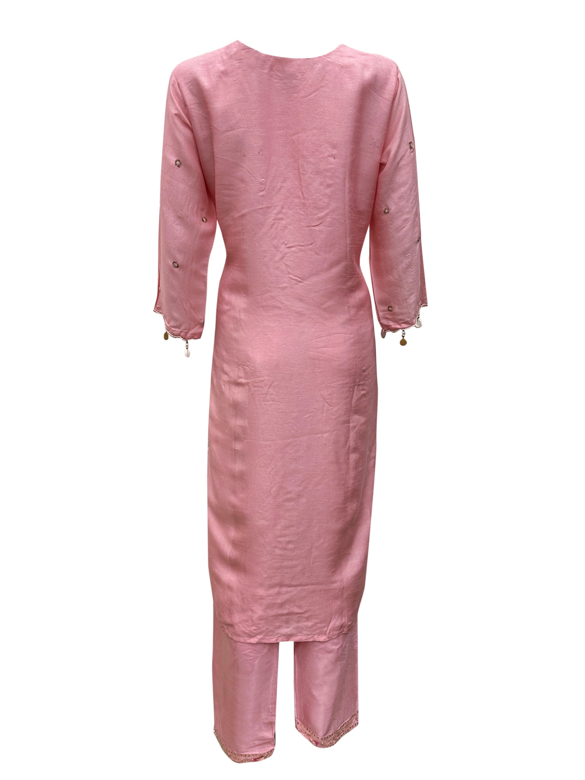 Blush Cascade Dola Silk Suit Set with Calcutta Handwork