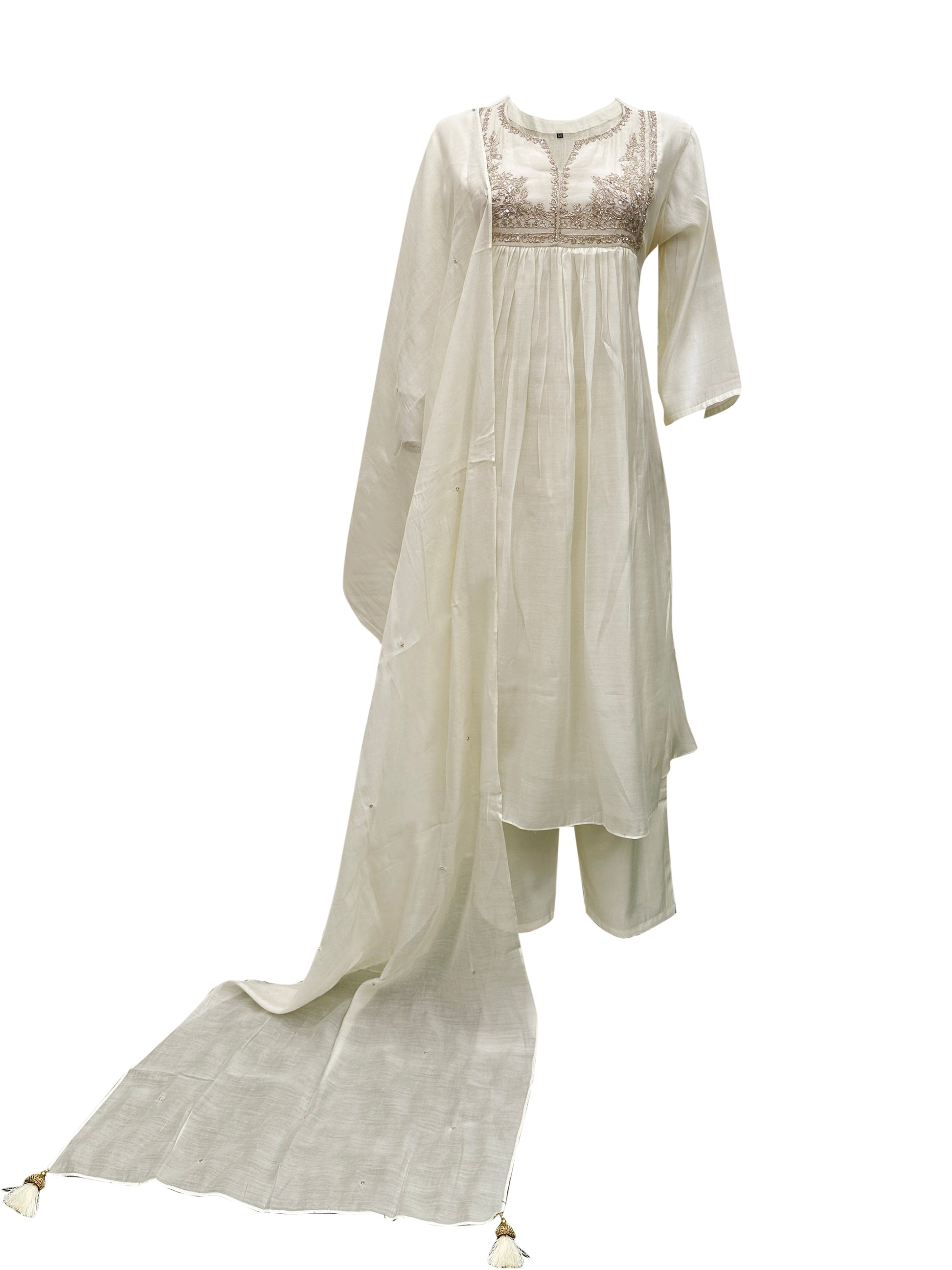 Ivory Whisper Hand-Embroidered Mal Chanderi Suit Set