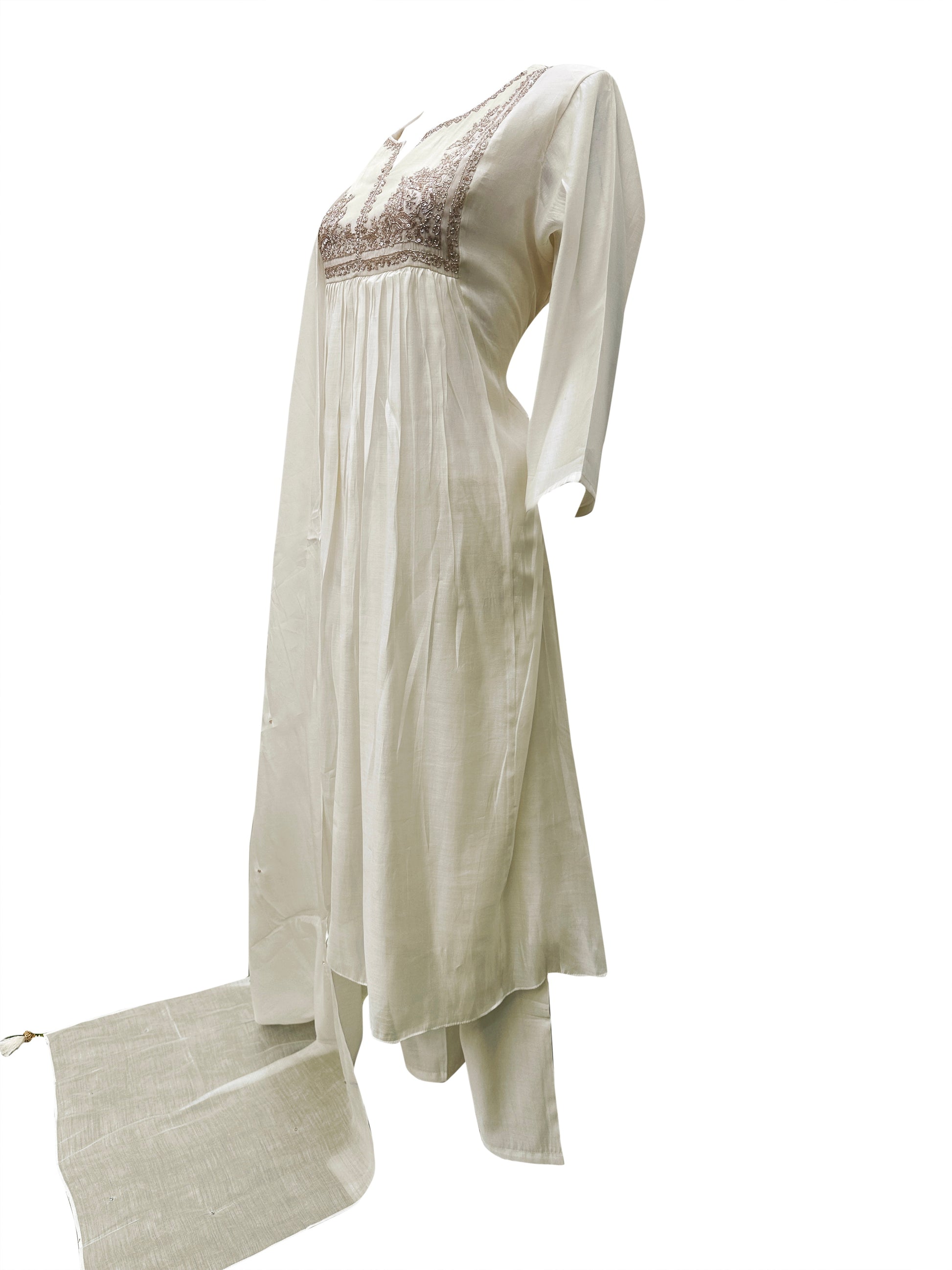 Ivory Whisper Hand-Embroidered Mal Chanderi Suit Set