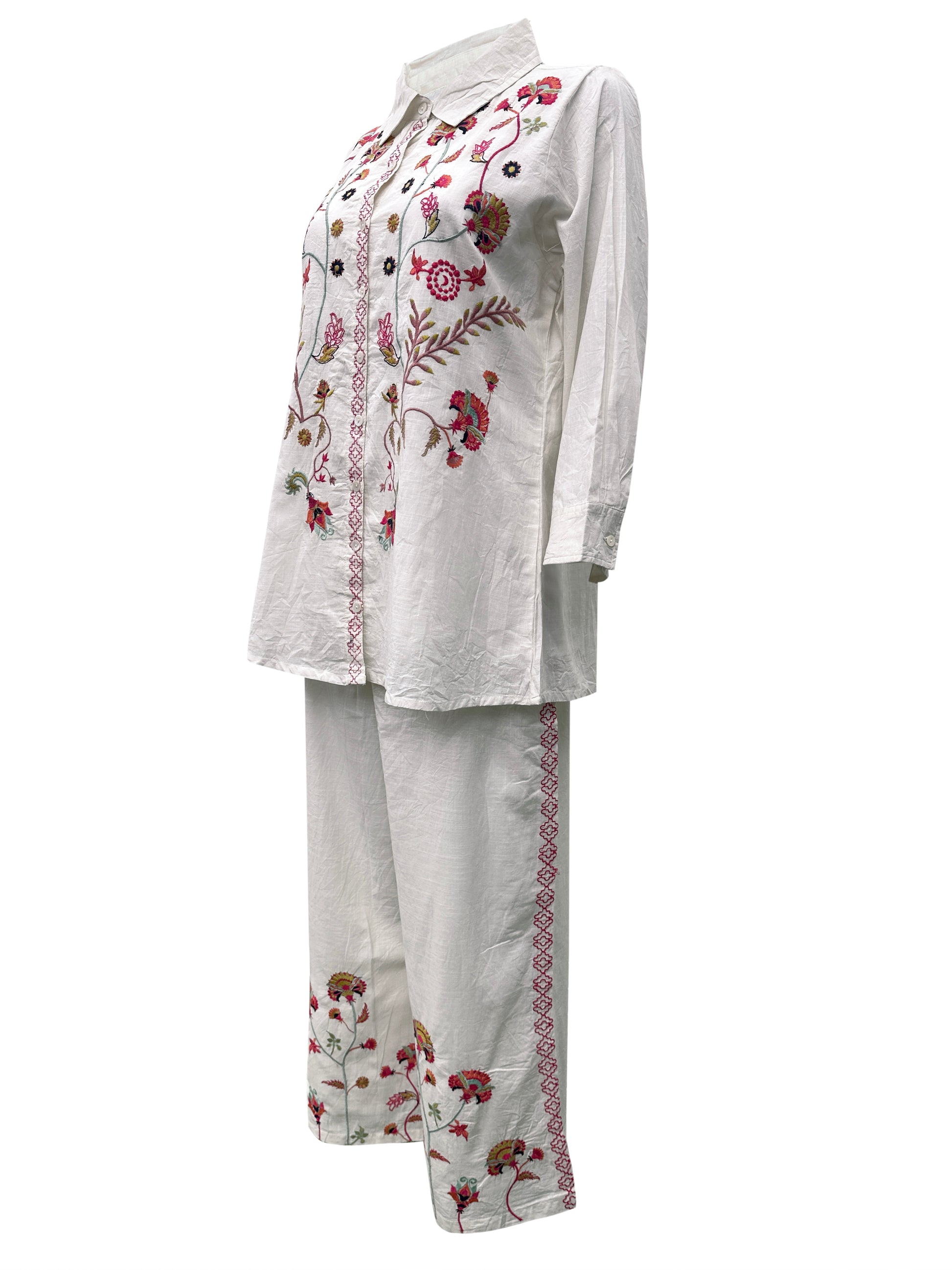 Ivory Bloom Hand-Embroidered Cotton Co-ord Set