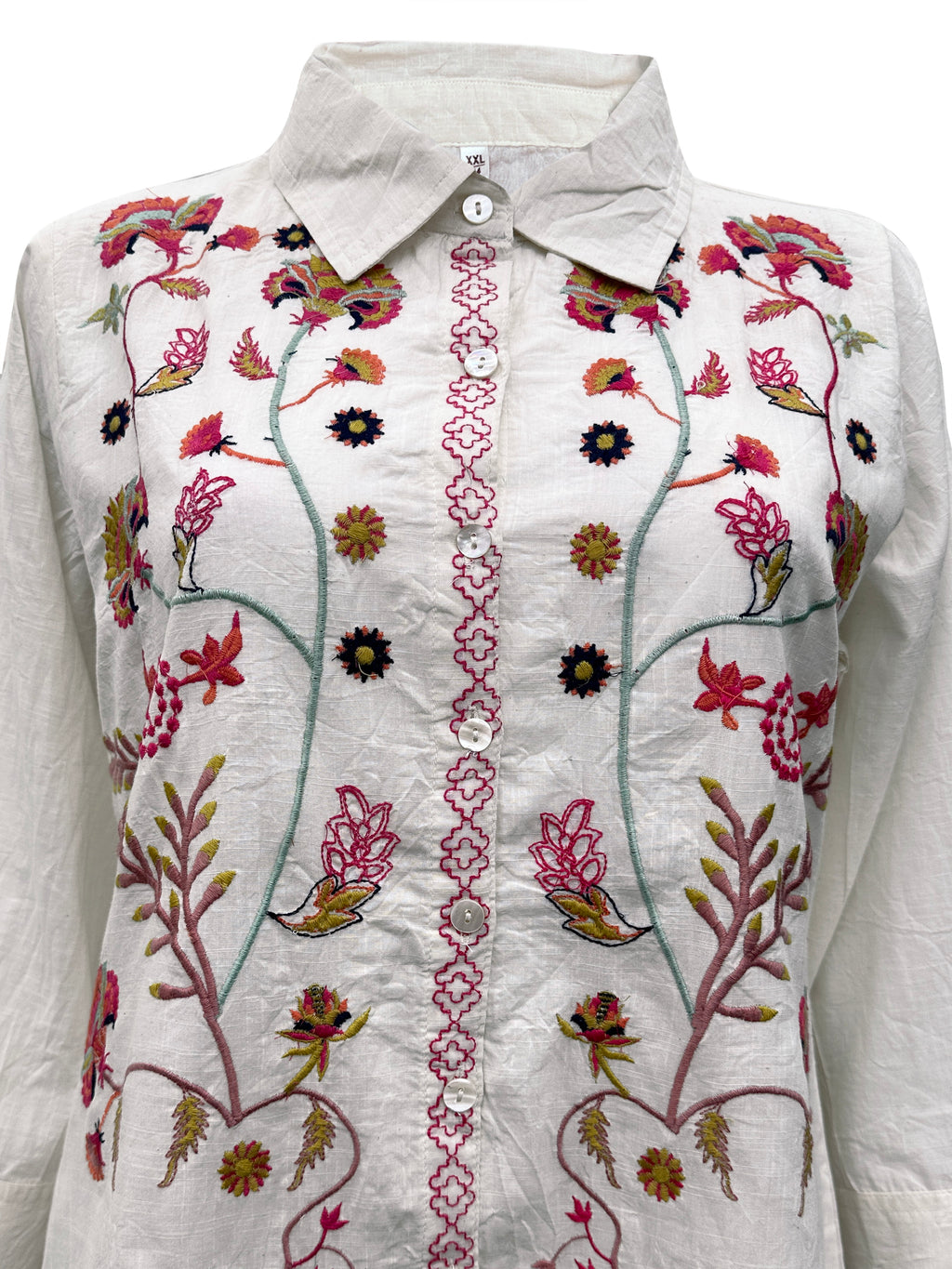 Ivory Bloom Hand-Embroidered Cotton Co-ord Set