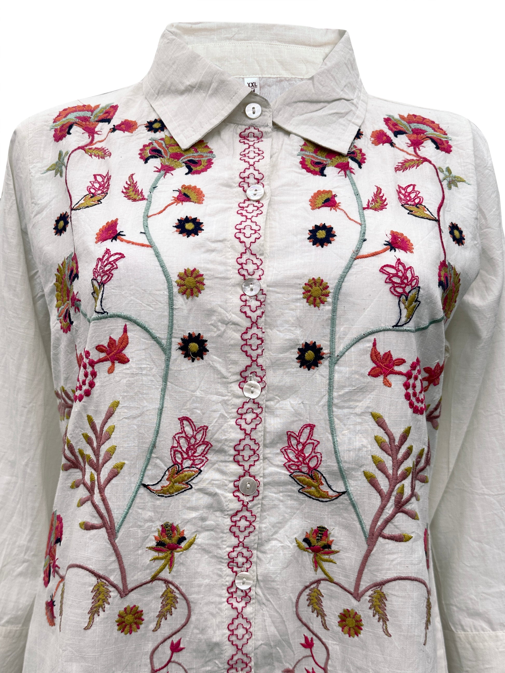 Ivory Bloom Hand-Embroidered Cotton Co-ord Set