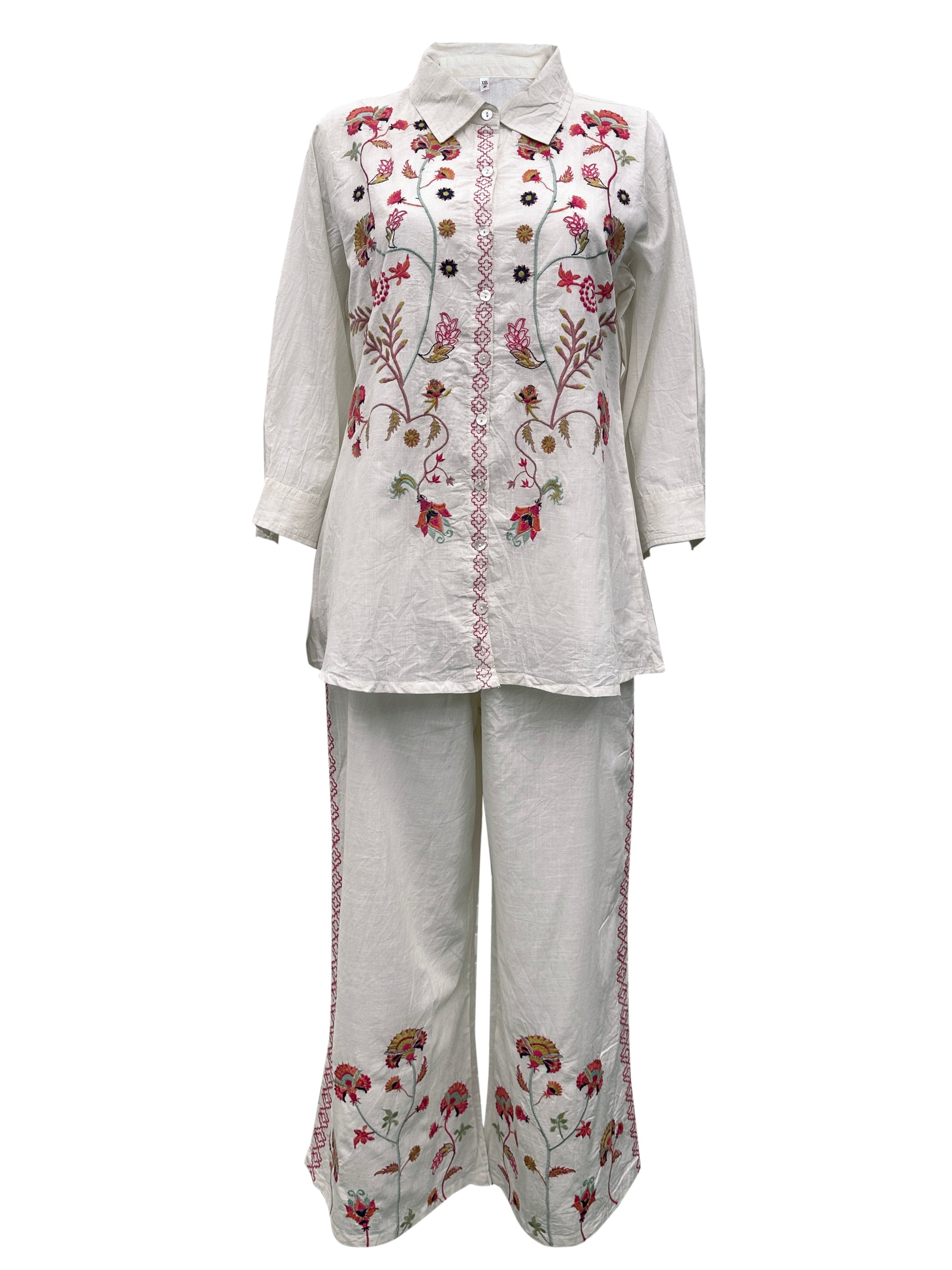 Ivory Bloom Hand-Embroidered Cotton Co-ord Set
