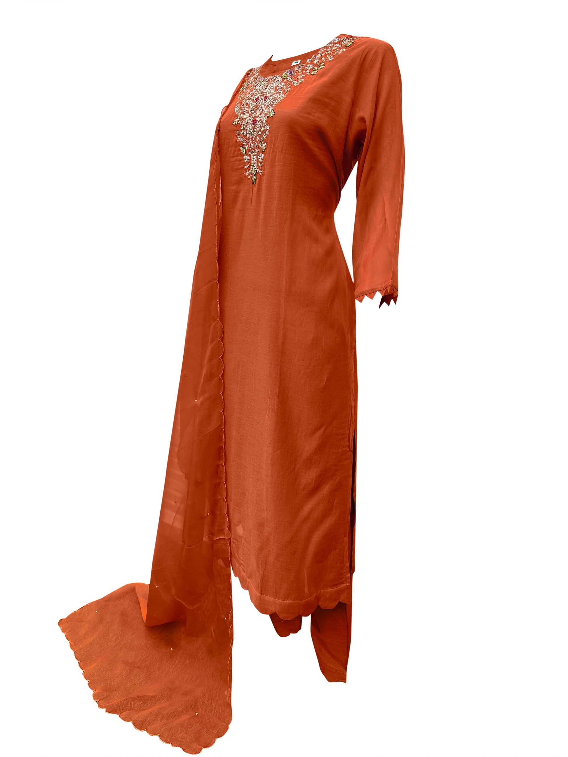 Terracotta Grace Hand-Embroidered Silk Suit Set