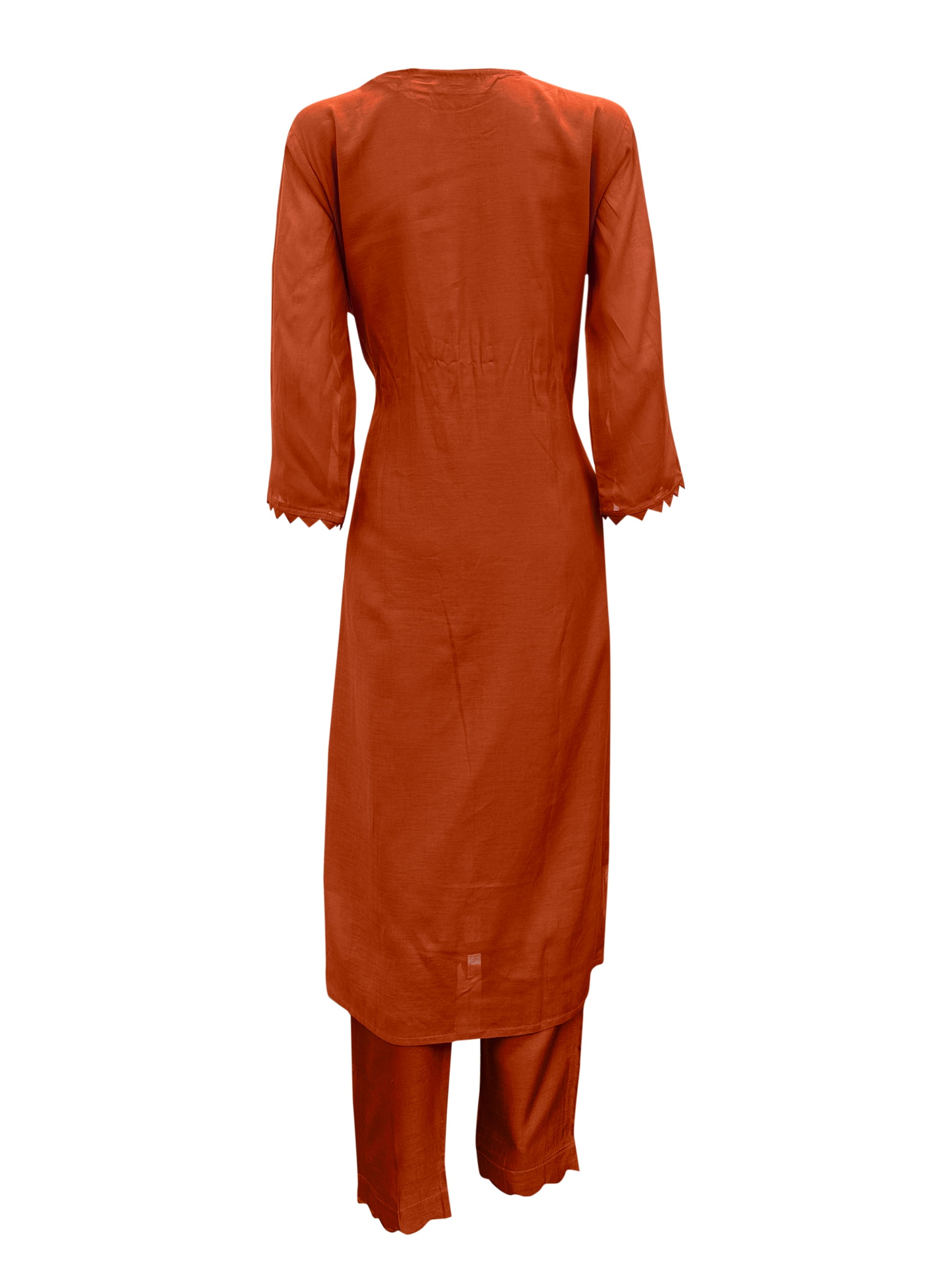 Terracotta Grace Hand-Embroidered Silk Suit Set
