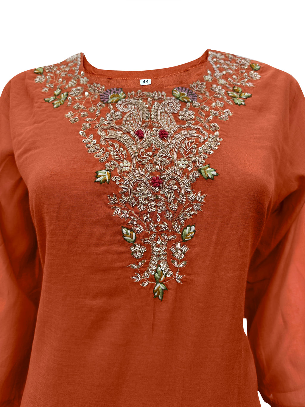 Terracotta Grace Hand-Embroidered Silk Suit Set