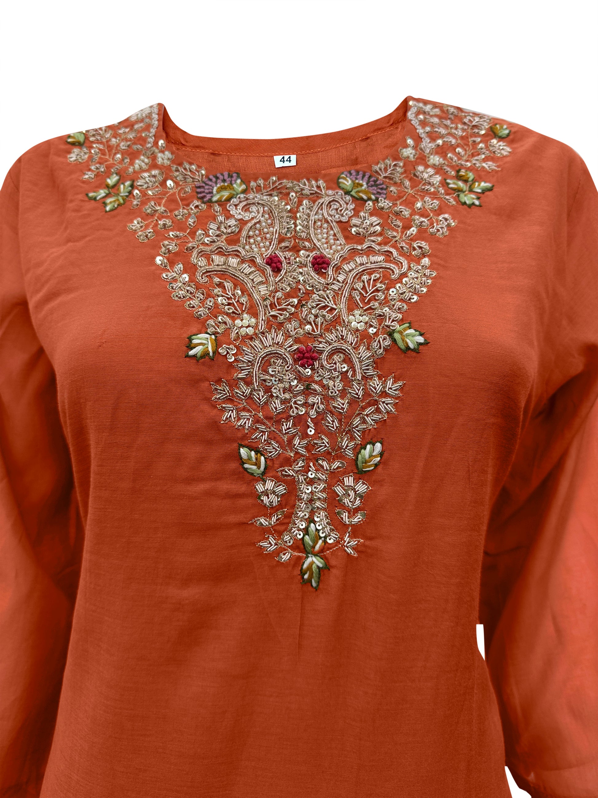 Terracotta Grace Hand-Embroidered Silk Suit Set