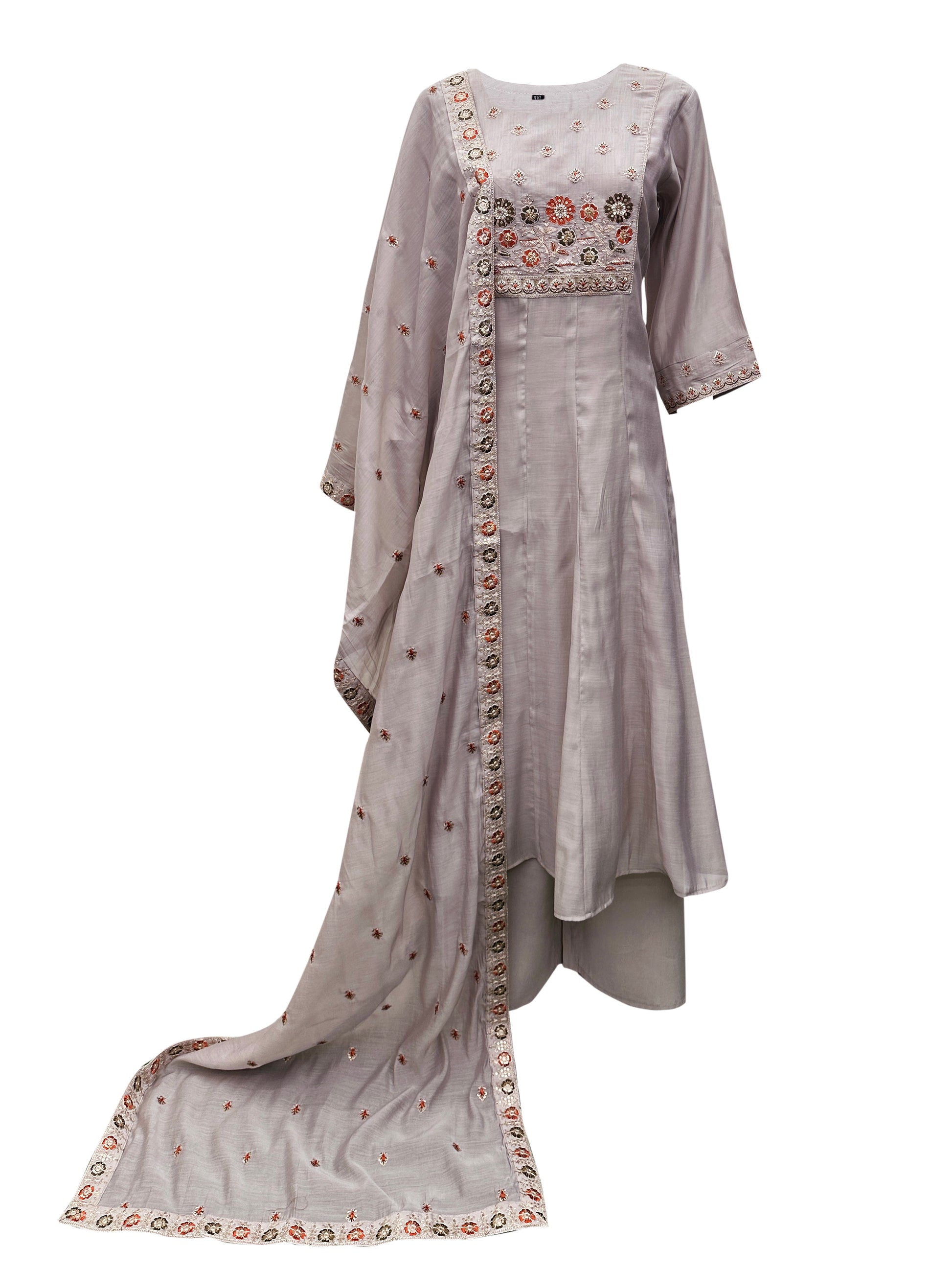 Moonlight Bloom Hand-Embroidered Mal Chanderi Anarkali Set