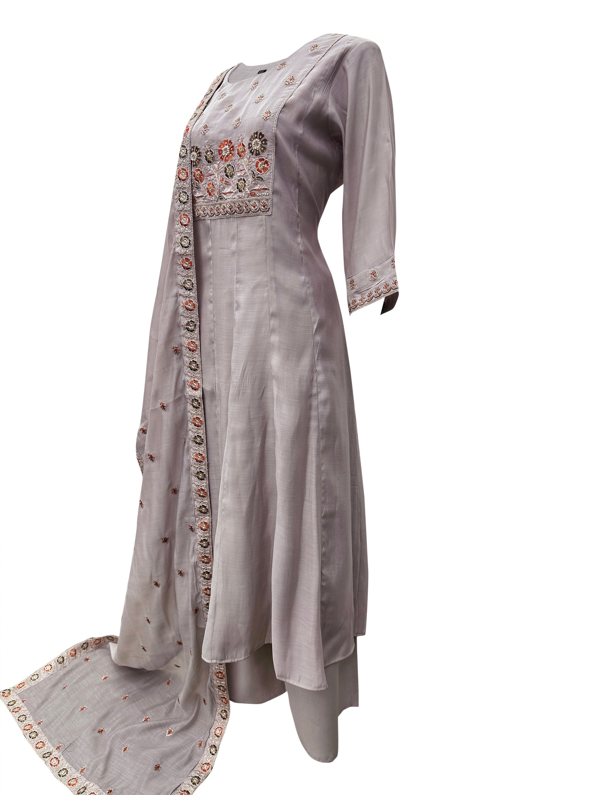 Moonlight Bloom Hand-Embroidered Mal Chanderi Anarkali Set