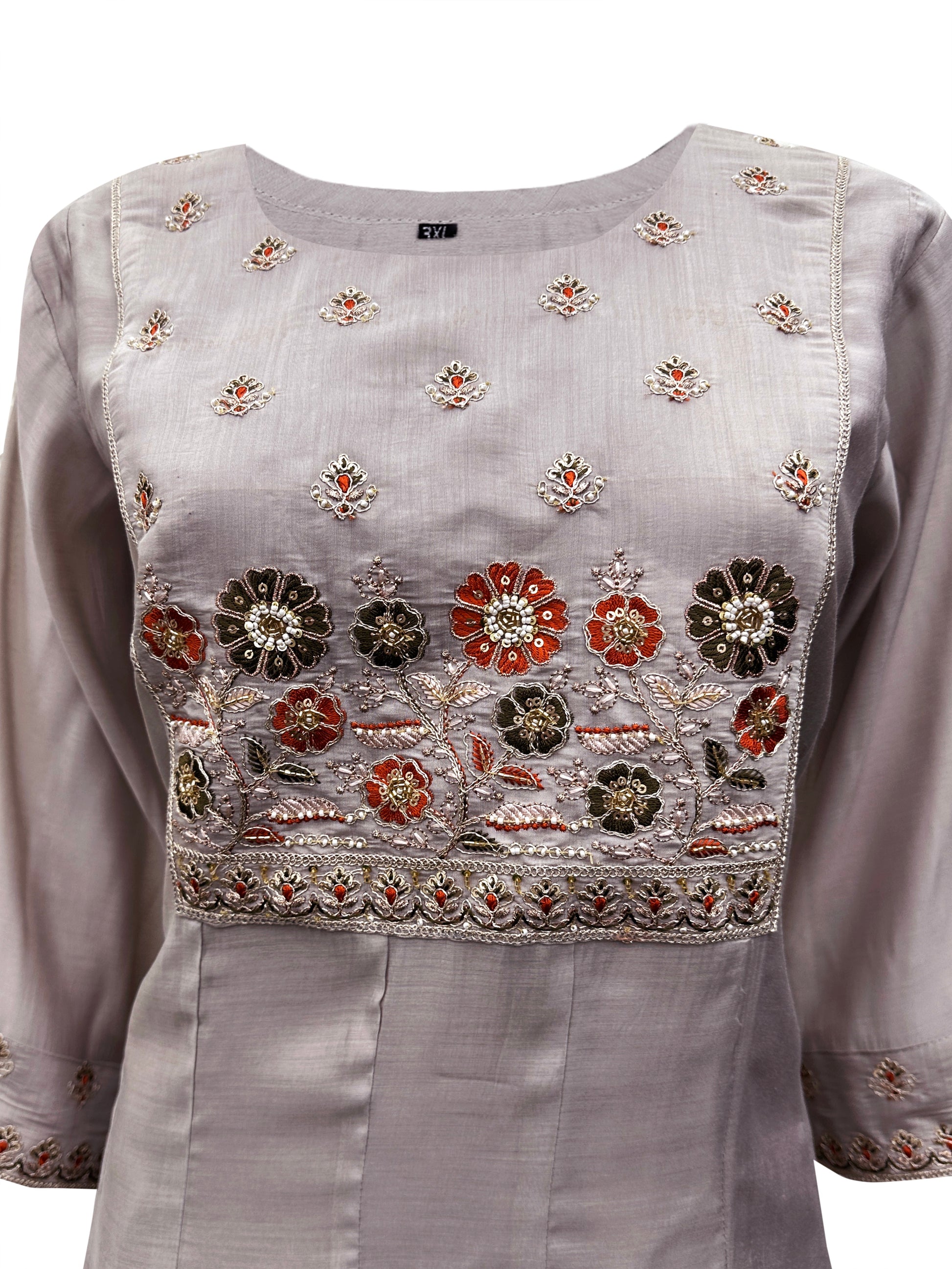 Moonlight Bloom Hand-Embroidered Mal Chanderi Anarkali Set