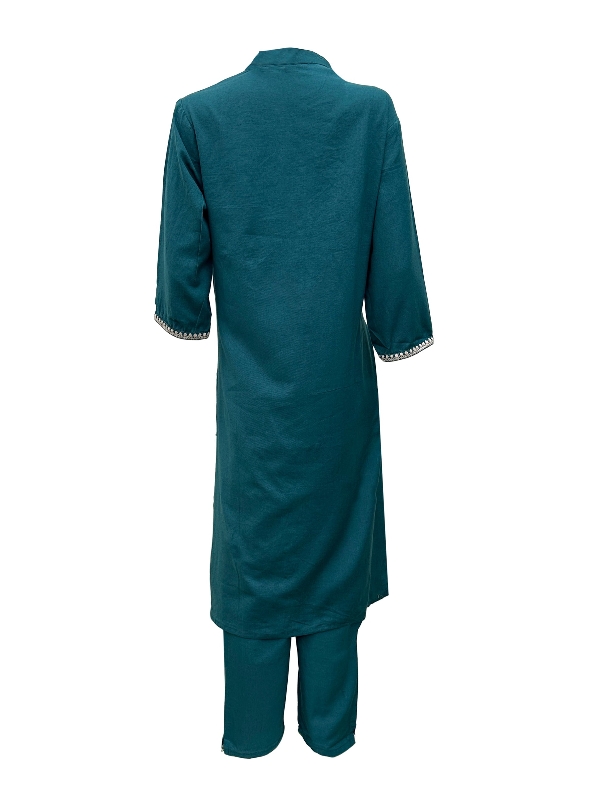 Teal Cotton Suit Set with Lucknowi Embroidery – 3-Piece Set