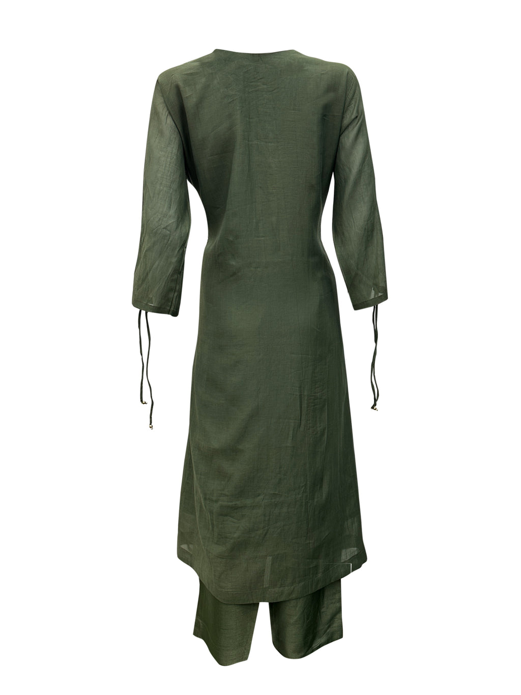 Olive Green Mal Chanderi Kurti Set with Hand Embroidery & Dupatta