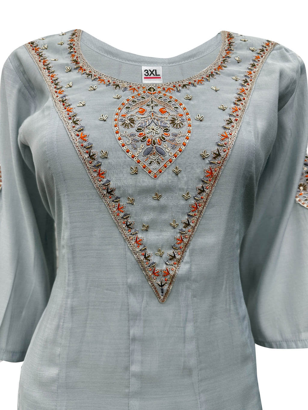 Dusty Sage Mal Chanderi Anarkali Set with Neck Embroidery & Siluj Work – 3 Piece Ethnic Ensemble