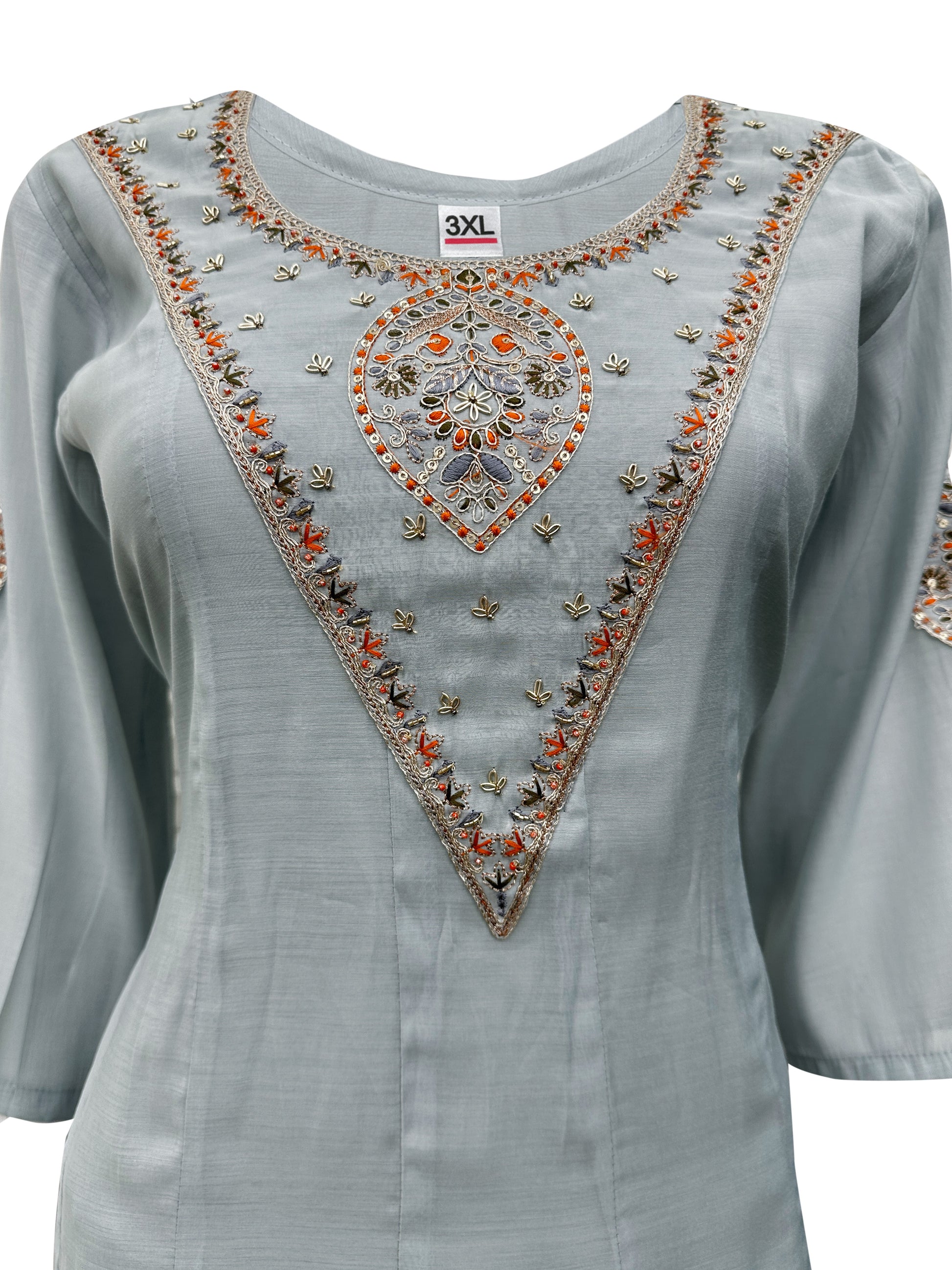 Dusty Sage Mal Chanderi Anarkali Set with Neck Embroidery & Siluj Work – 3 Piece Ethnic Ensemble