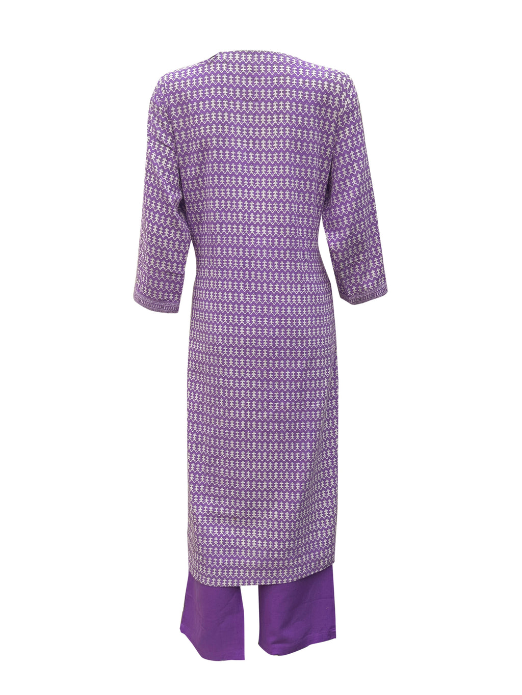 Purple Cotton Suit Set with Light Neck Work & Mul Cotton Dupatta – 3 Piece Ensemble