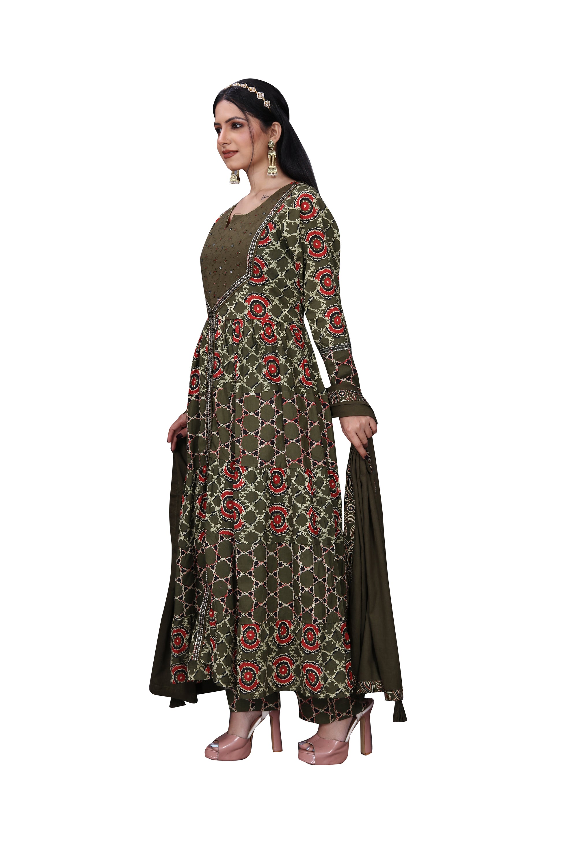 Premium Cotton Jaipuri Print Anarkali Suit with Front Cut – Elegant Ethnic Ensemble