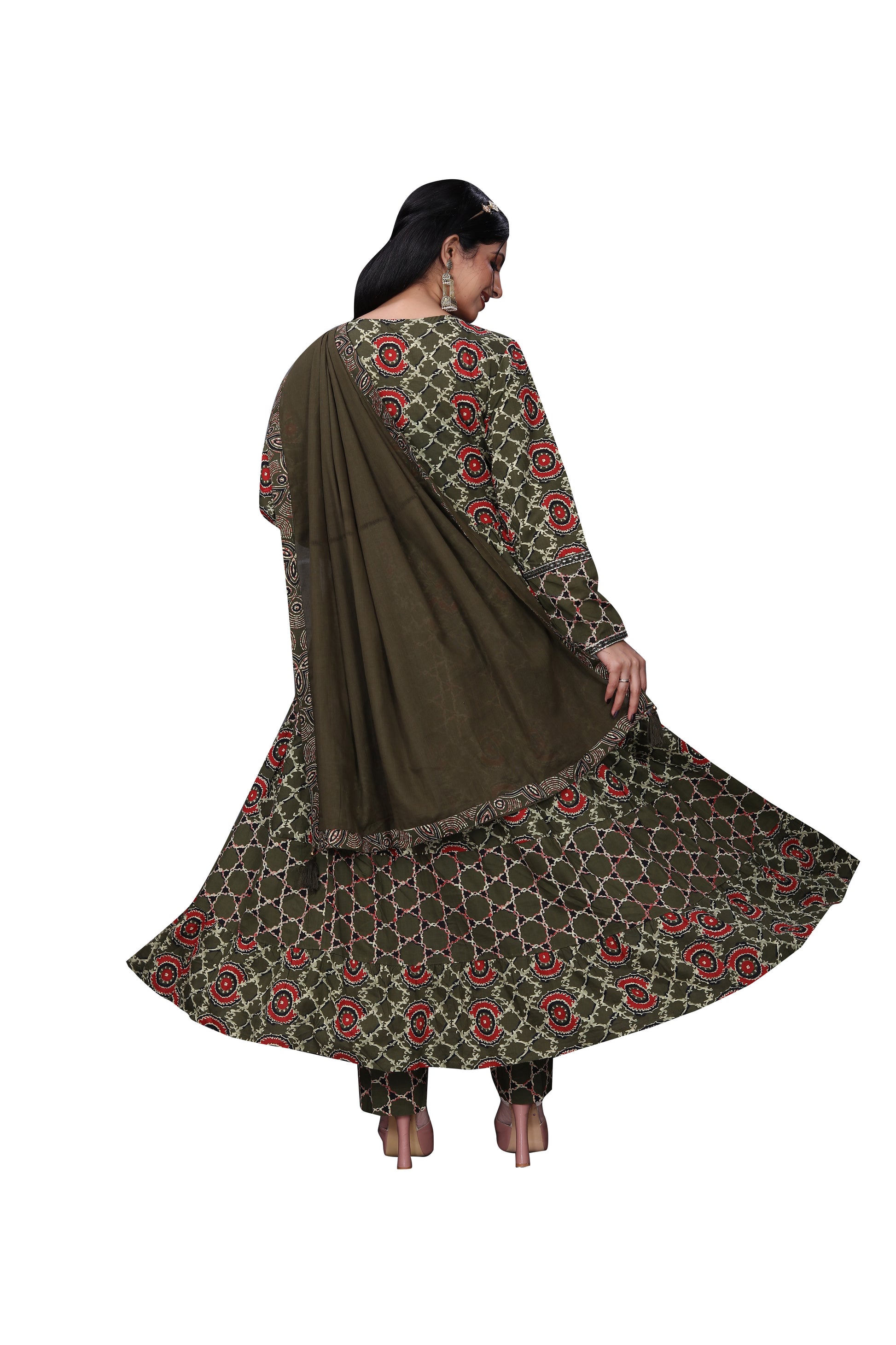 Premium Cotton Jaipuri Print Anarkali Suit with Front Cut – Elegant Ethnic Ensemble